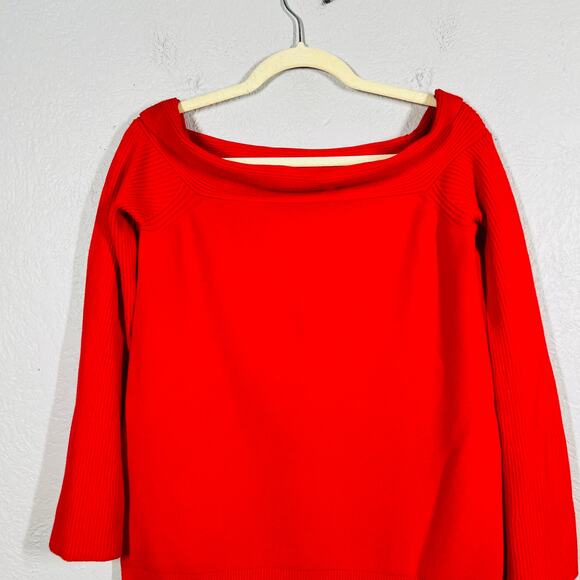 Anthropologie Ribbed Scoop Neck Sweater Heavy Knit Cherry Red 3/4 Sleeve - XS - Picture 2 of 6